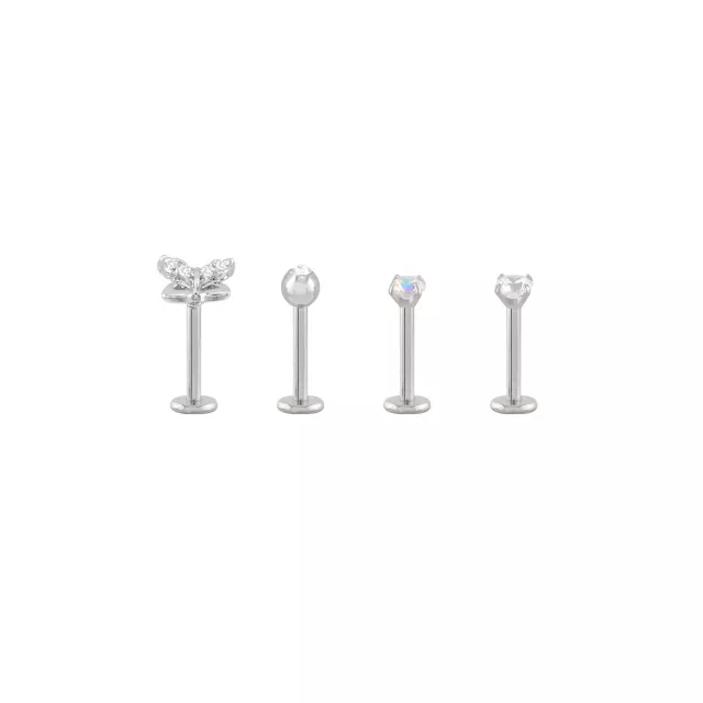 Multi-Pack Silvertone CZ Butterfly Labrets 4 Pack - 16 Gauge at Spencer's