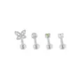 Multi-Pack Silvertone CZ Butterfly Labrets 4 Pack - 16 Gauge at Spencer's