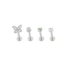 Multi-Pack Silvertone CZ Butterfly Labrets 4 Pack - 16 Gauge at Spencer's