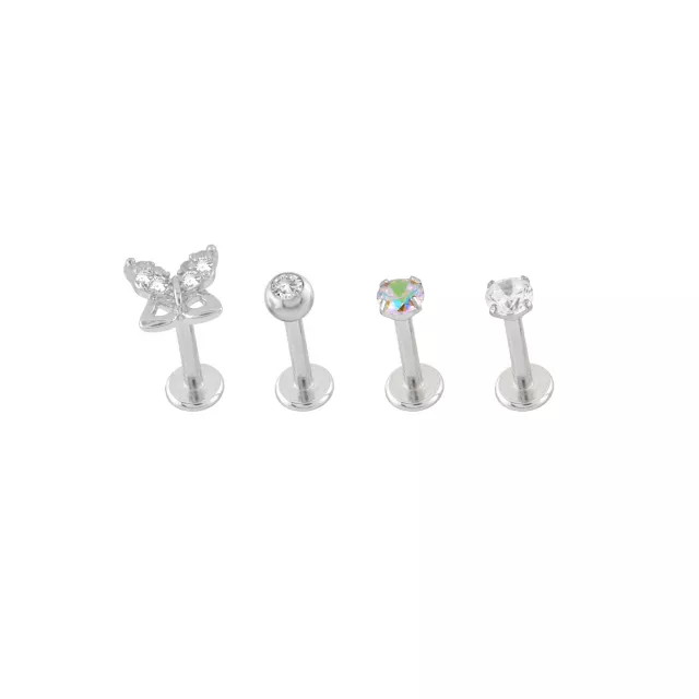 Multi-Pack Silvertone CZ Butterfly Labrets 4 Pack - 16 Gauge at Spencer's