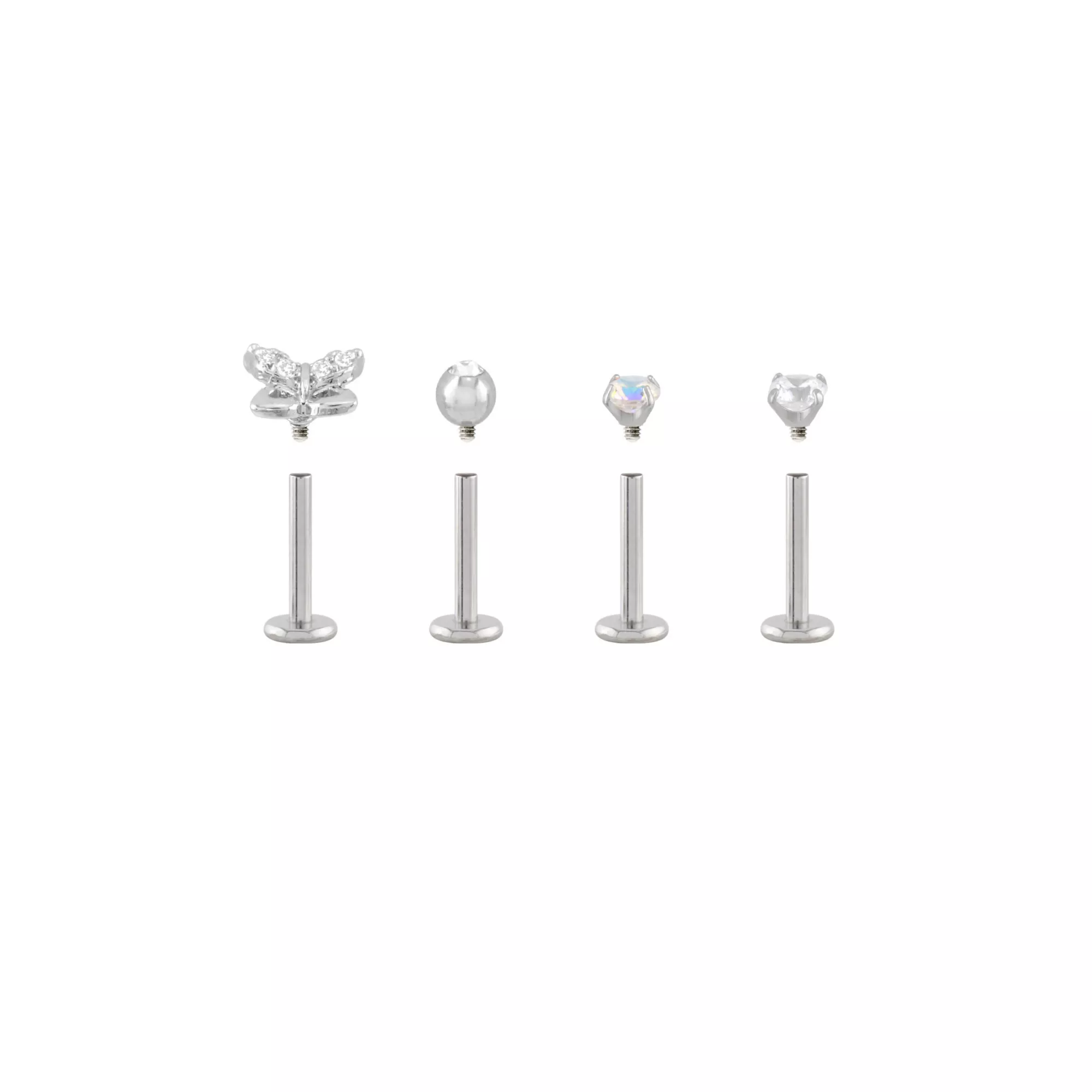Multi-Pack Silvertone CZ Butterfly Labrets 4 Pack - 16 Gauge at Spencer's