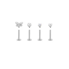 Multi-Pack Silvertone CZ Butterfly Labrets 4 Pack - 16 Gauge at Spencer's