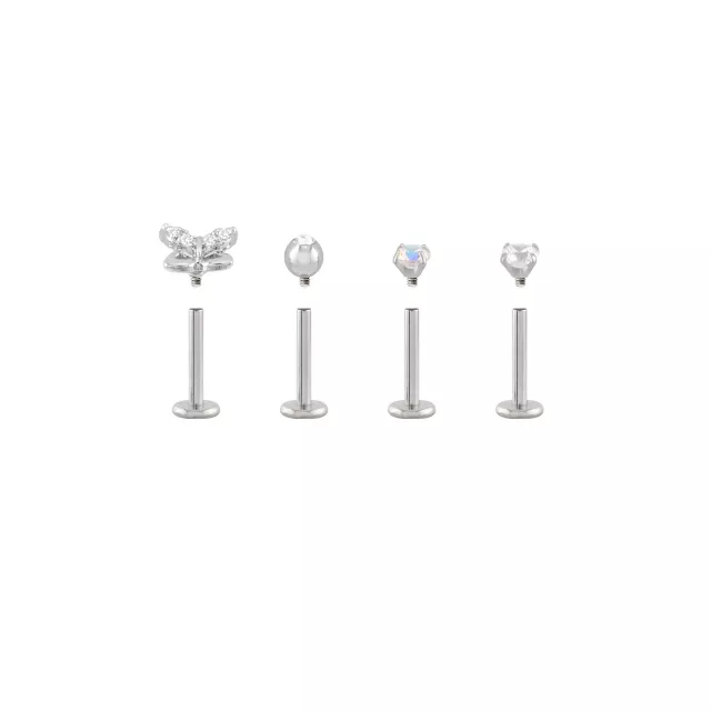 Multi-Pack Silvertone CZ Butterfly Labrets 4 Pack - 16 Gauge at Spencer's