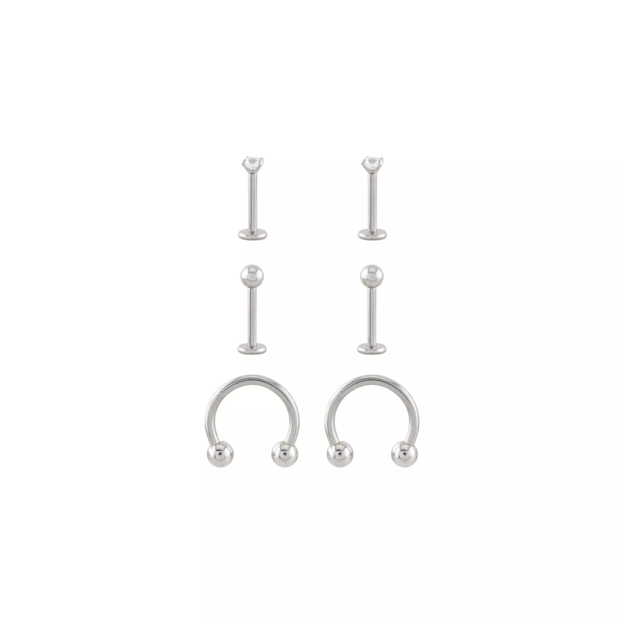 Multi-Pack CZ Titanium Labret and Horseshoe Rings 6 Pack - 16 Gauge at Spencer's