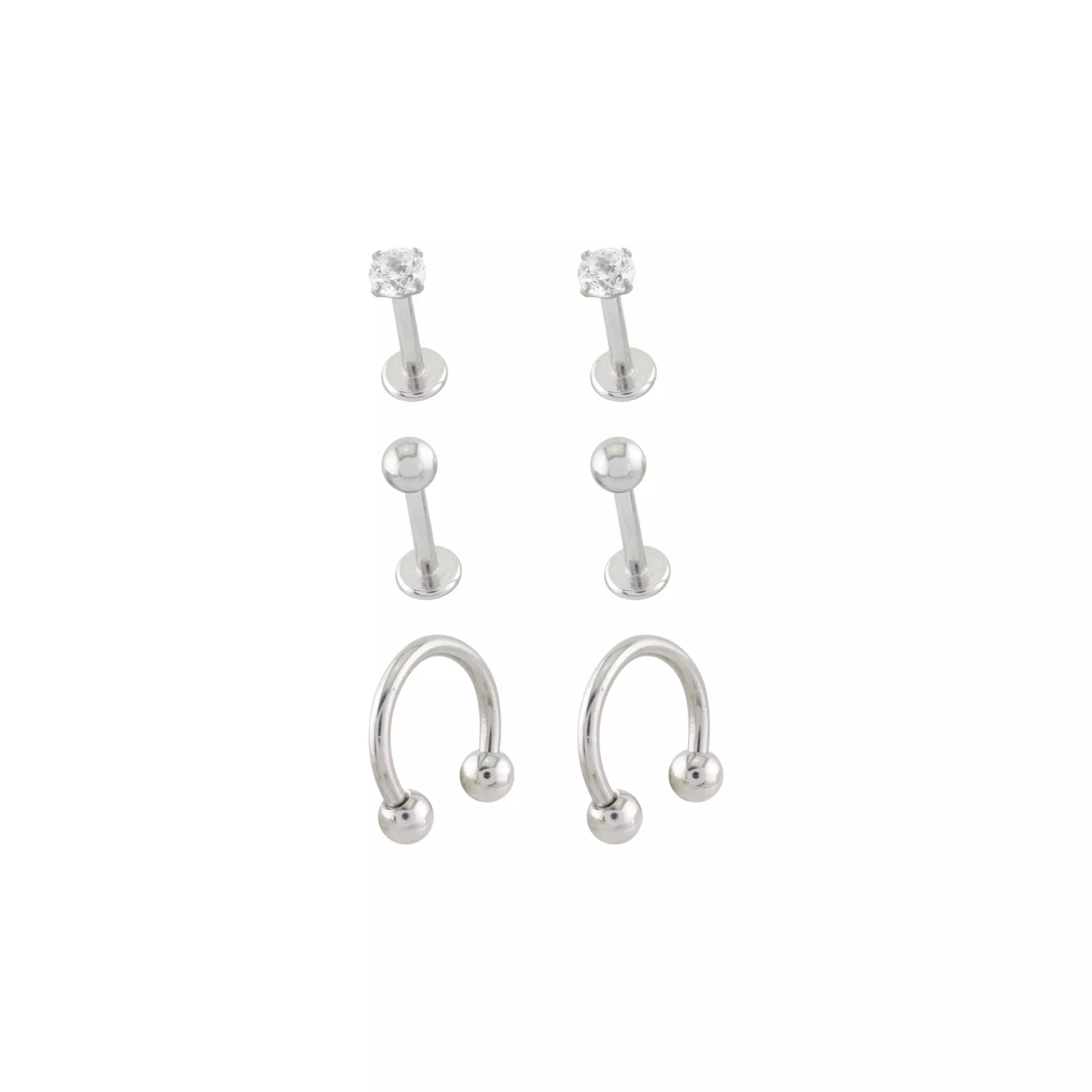 Multi-Pack CZ Titanium Labret and Horseshoe Rings 6 Pack - 16 Gauge at Spencer's