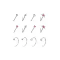 Multi-Pack Titanium Pink CZ Nose Pins and Hoops 12 Pack - 22 Gauge at Spencer's
