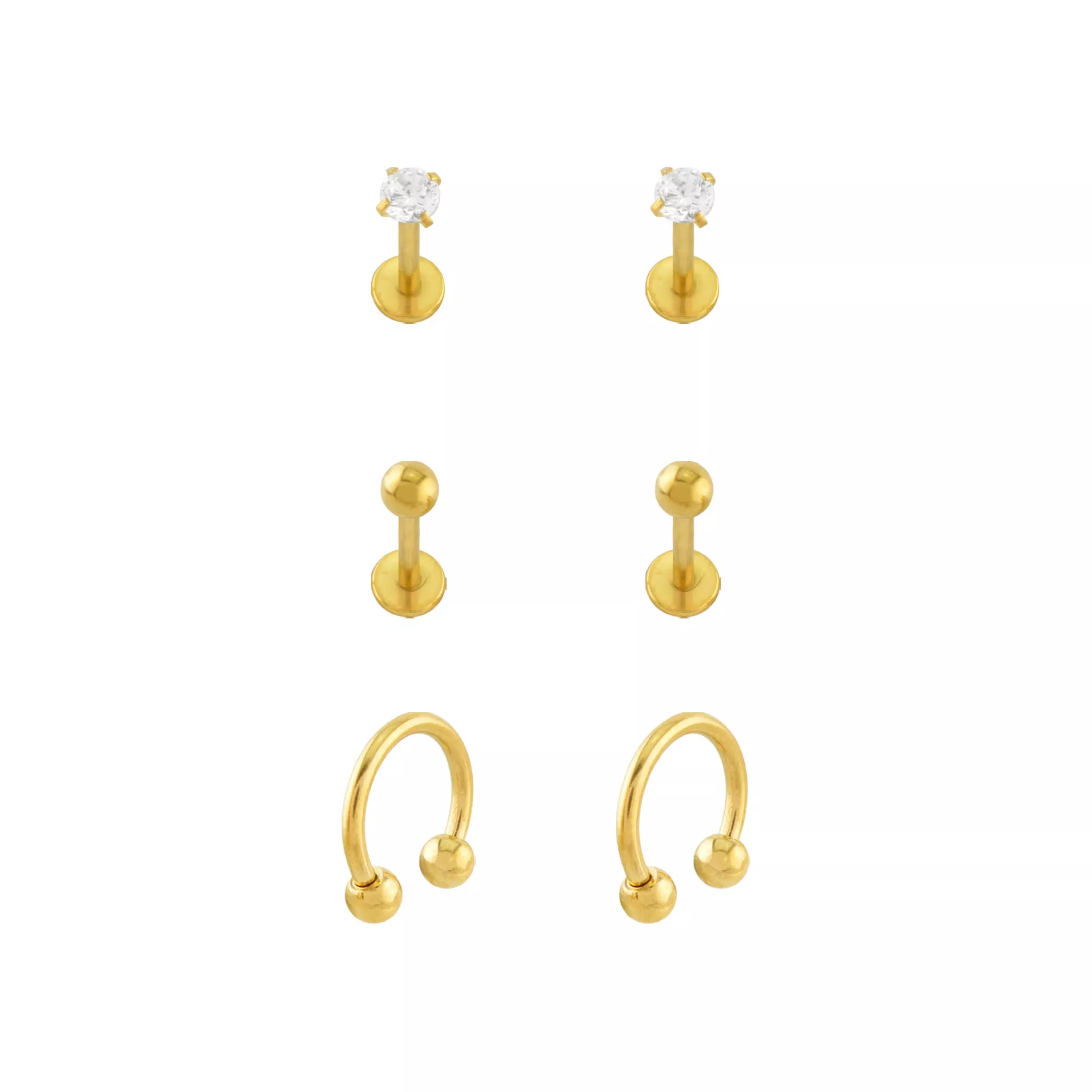 Multi-Pack Titanium CZ Goldtone Labrets and Horseshoe Rings 6 Pack - 16 Gauge at Spencer's