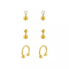 Multi-Pack Titanium CZ Goldtone Labrets and Horseshoe Rings 6 Pack - 16 Gauge at Spencer's