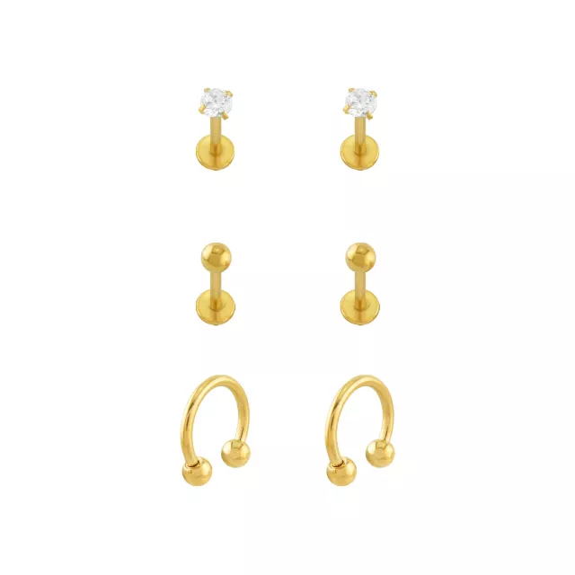 Multi-Pack Titanium CZ Goldtone Labrets and Horseshoe Rings 6 Pack - 16 Gauge at Spencer's