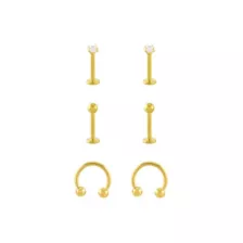 Multi-Pack Titanium CZ Goldtone Labrets and Horseshoe Rings 6 Pack - 16 Gauge at Spencer's