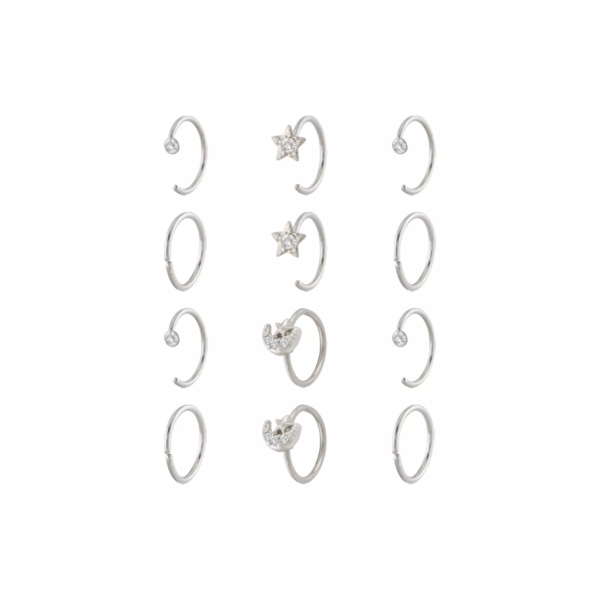 Multi-Pack CZ Celestial Hoop and Half Hoop Nose Rings 12 Pack - 20 Gauge at Spencer's