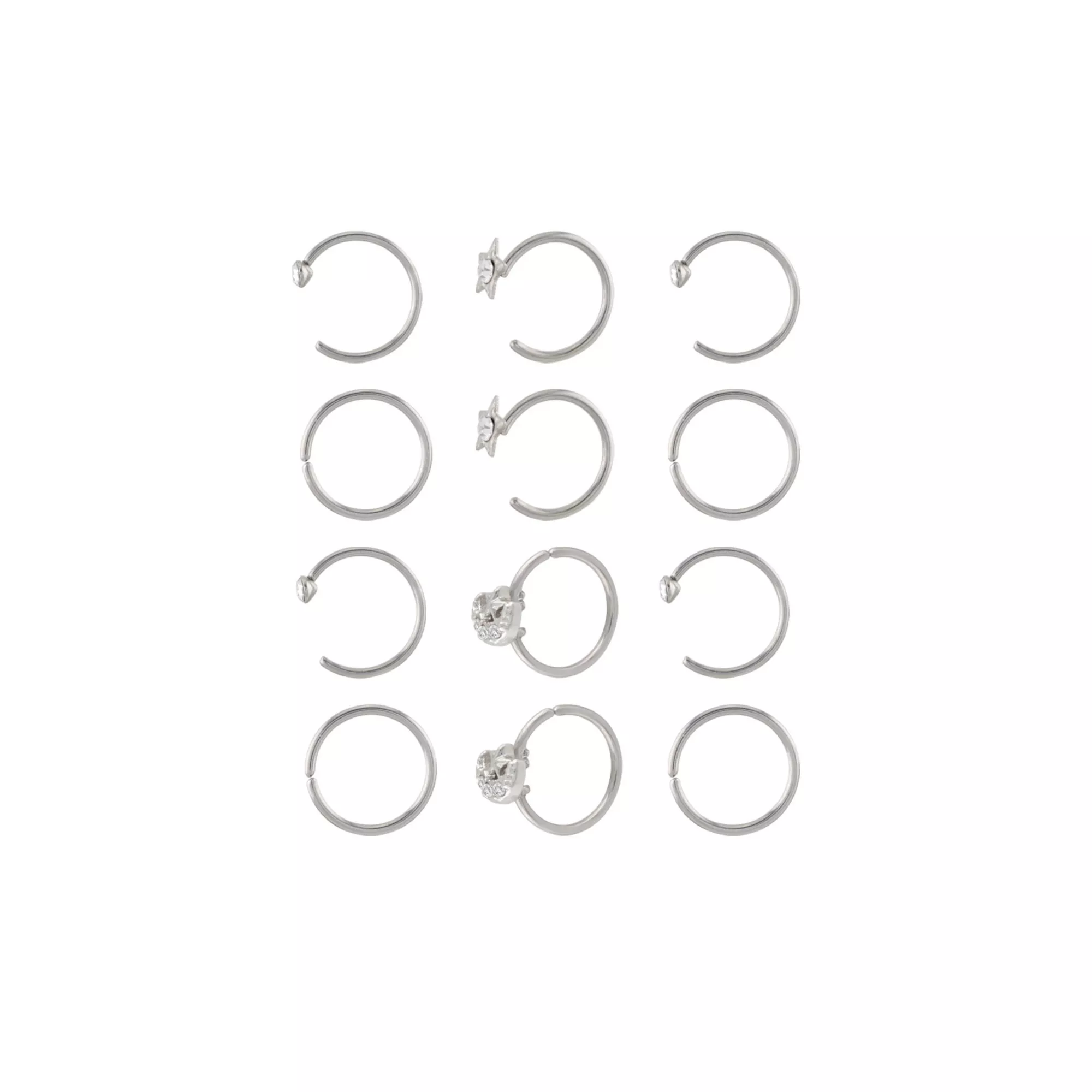 Multi-Pack CZ Celestial Hoop and Half Hoop Nose Rings 12 Pack - 20 Gauge at Spencer's