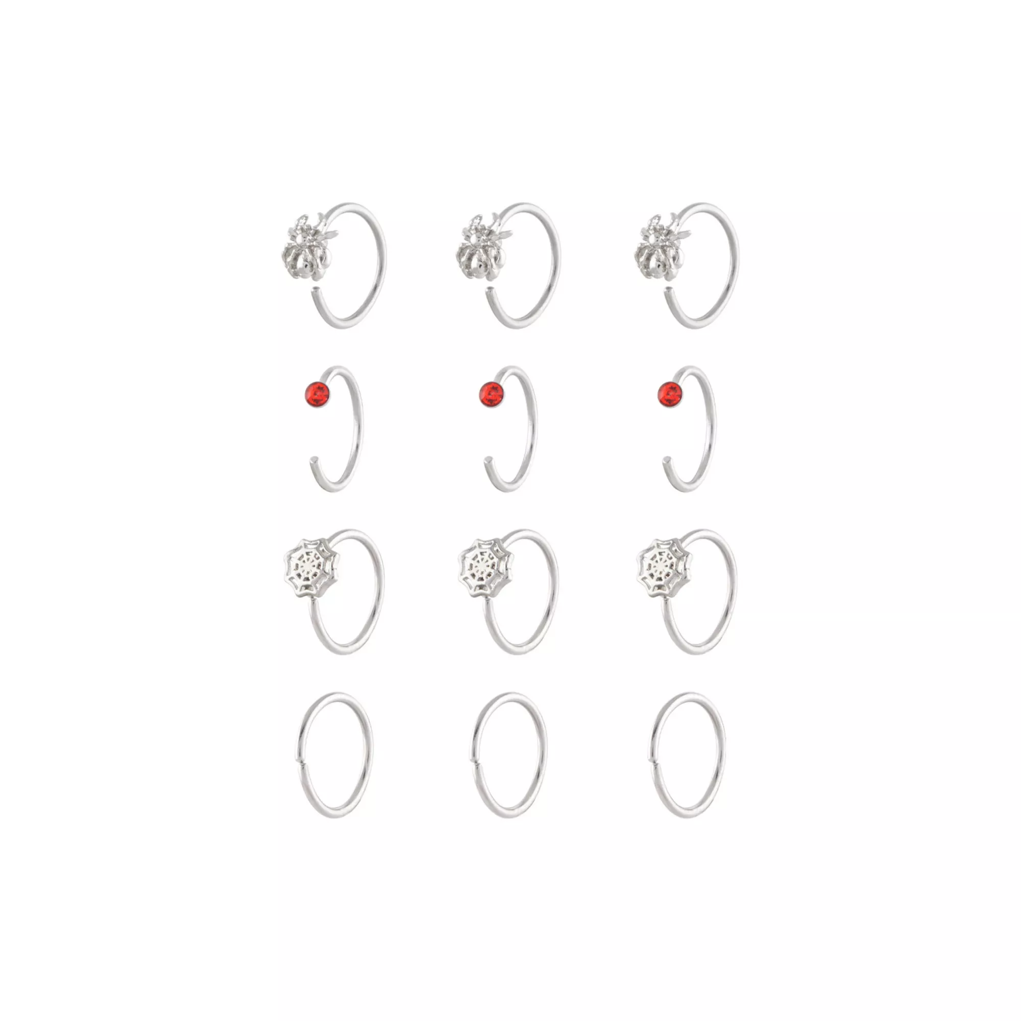 Multi-Pack Red CZ Spider Hoops and Half Hoop Nose Rings 12 Pack - 20 Gauge at Spencer's
