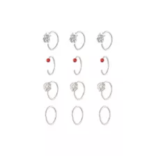 Multi-Pack Red CZ Spider Hoops and Half Hoop Nose Rings 12 Pack - 20 Gauge at Spencer's