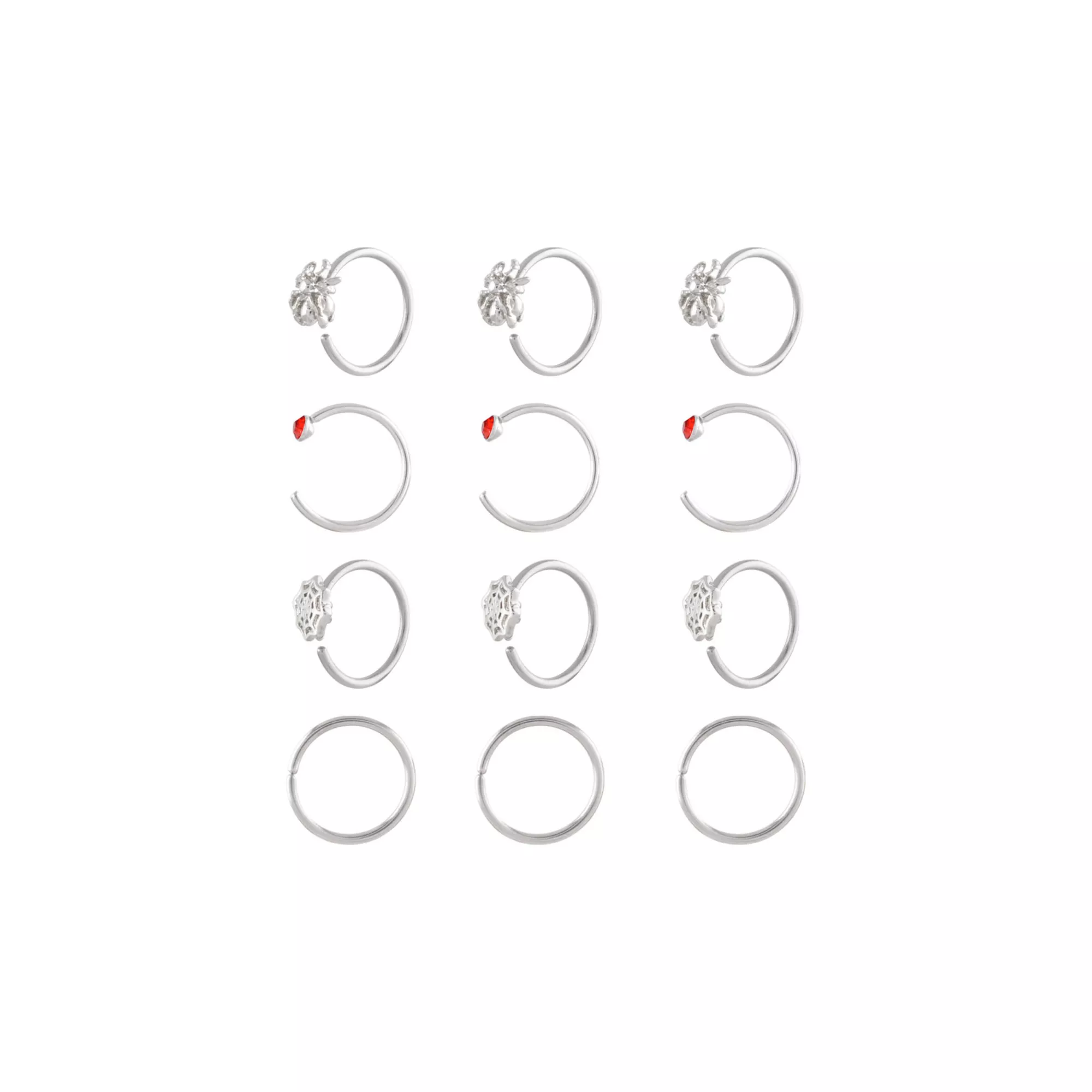 Multi-Pack Red CZ Spider Hoops and Half Hoop Nose Rings 12 Pack - 20 Gauge at Spencer's