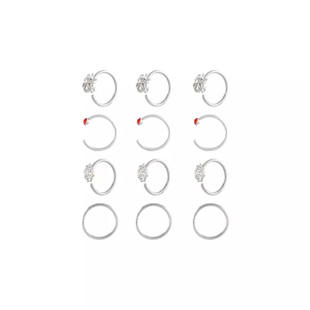 Multi-Pack Red CZ Spider Hoops and Half Hoop Nose Rings 12 Pack - 20 Gauge at Spencer's