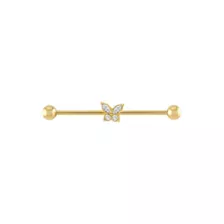 CZ Gold Plated Butterfly Industrial Barbell - 14 Gauge at Spencer's