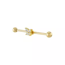 CZ Gold Plated Butterfly Industrial Barbell - 14 Gauge at Spencer's