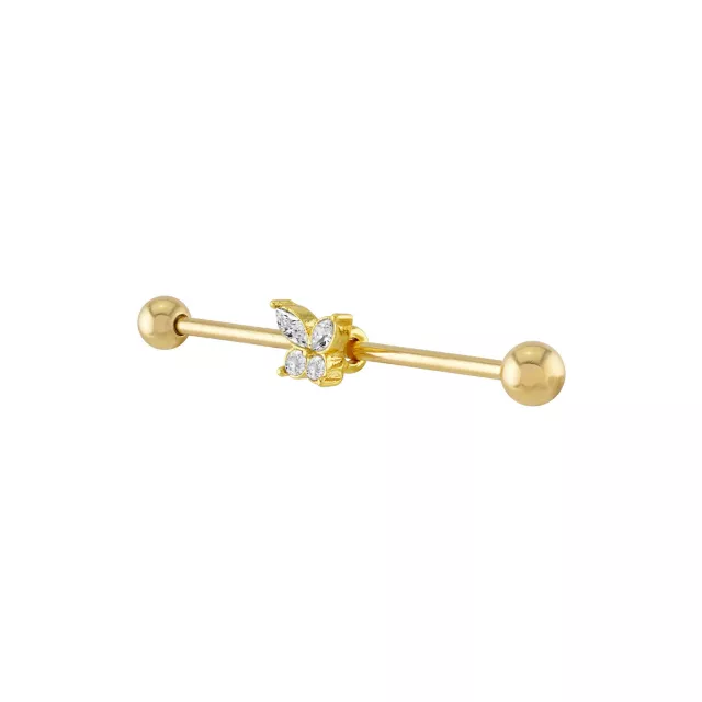 CZ Gold Plated Butterfly Industrial Barbell - 14 Gauge at Spencer's