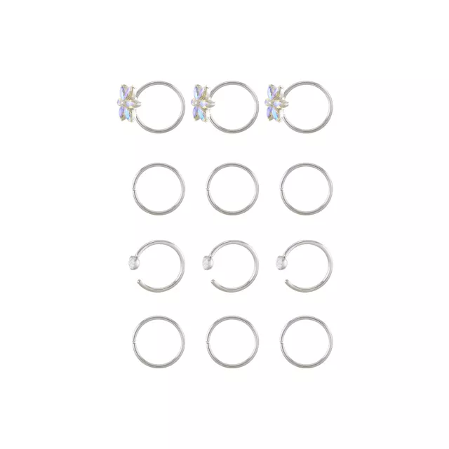 Multi-Pack Round CZ Flower Hoop and Half Hoop Nose Rings 12 Pack - 20 Gauge at Spencer's