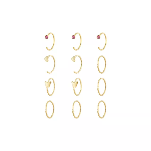 Multi-Pack Pink CZ Titanium Goldtoned Butterfly Nose Hoop Rings 12 Pack - 20 Gauge at Spencer's