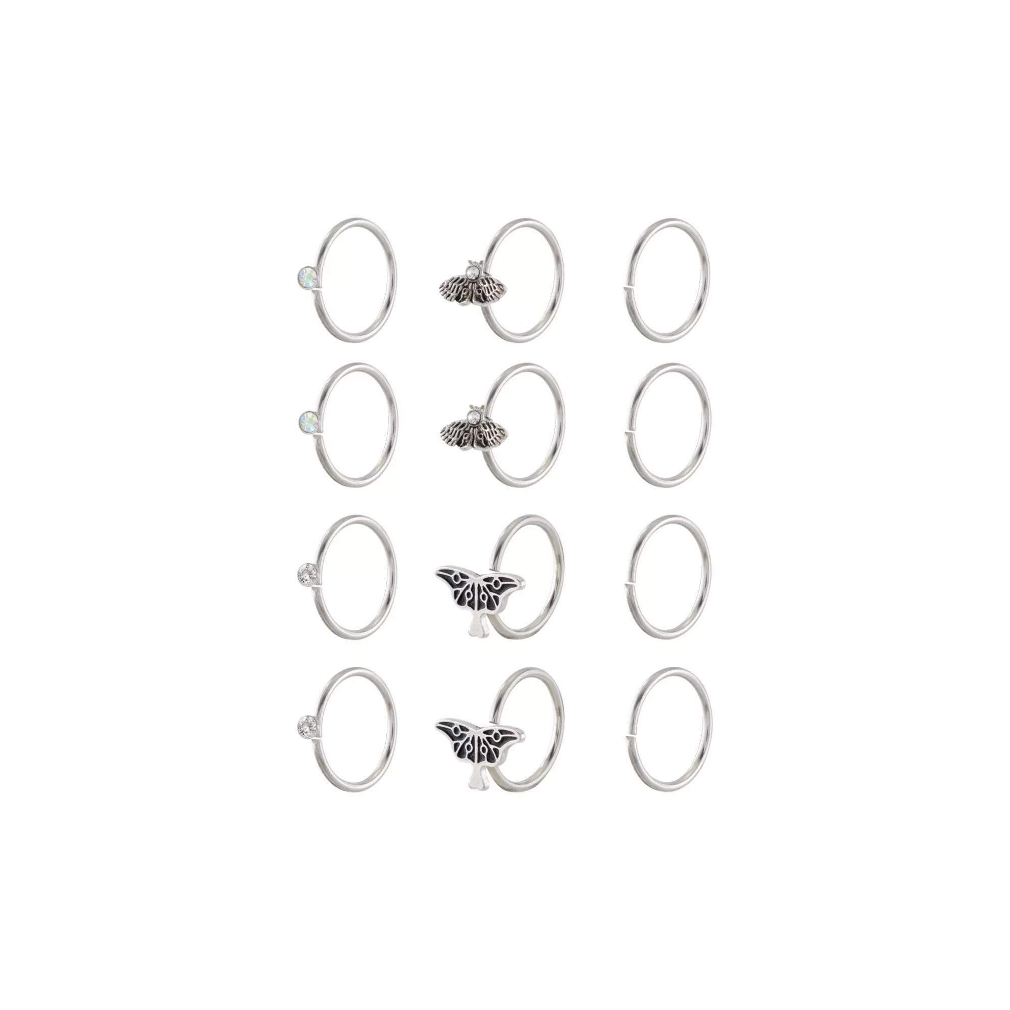 Multi-Pack CZ Moth Charm Hoop Nose Rings 12 Pack - 20 Gauge at Spencer's