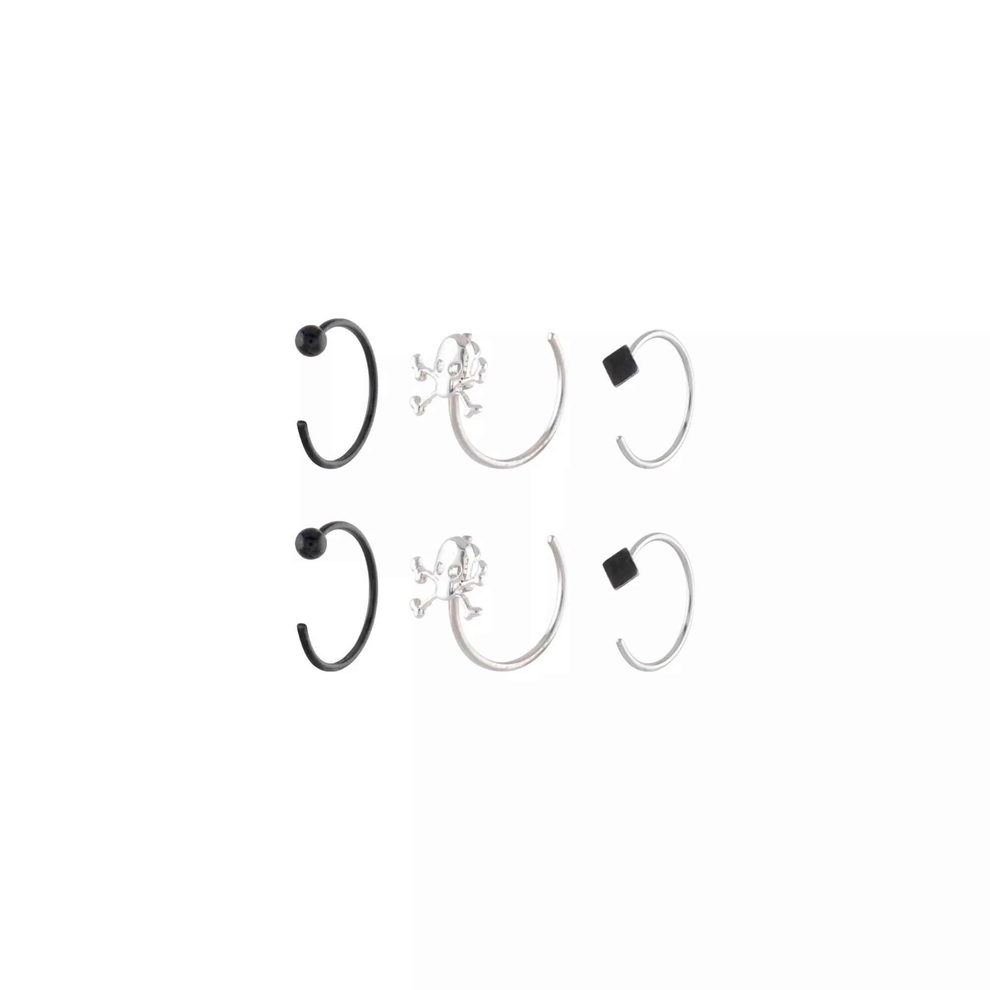 Multi-Pack Black CZ Titanium Skull Half Hoop Nose Rings 6 Pack - 22 Gauge at Spencer's