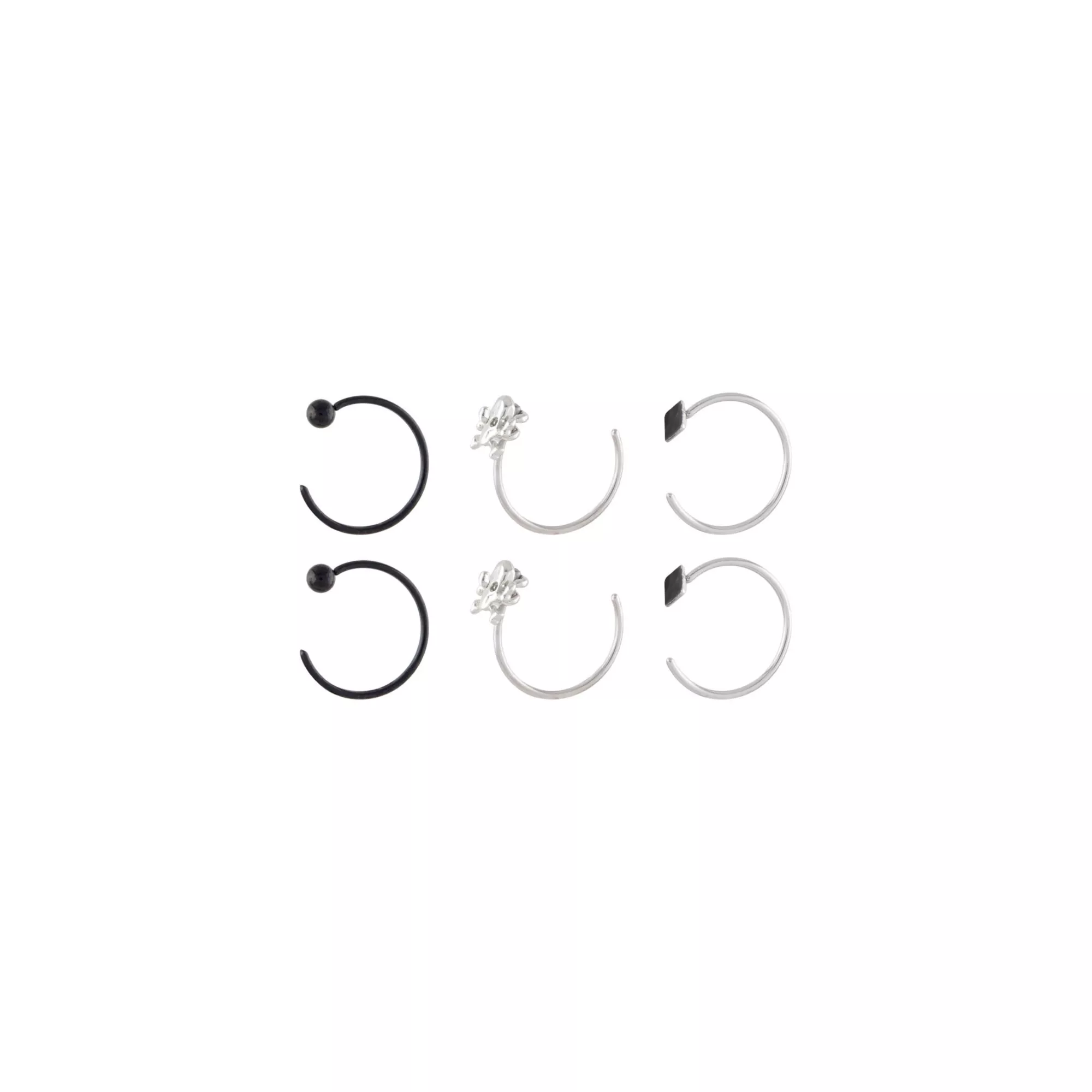 Multi-Pack Black CZ Titanium Skull Half Hoop Nose Rings 6 Pack - 22 Gauge at Spencer's
