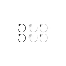 Multi-Pack Black CZ Titanium Skull Half Hoop Nose Rings 6 Pack - 22 Gauge at Spencer's