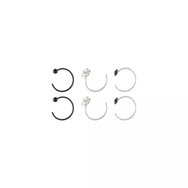 Multi-Pack Black CZ Titanium Skull Half Hoop Nose Rings 6 Pack - 22 Gauge at Spencer's
