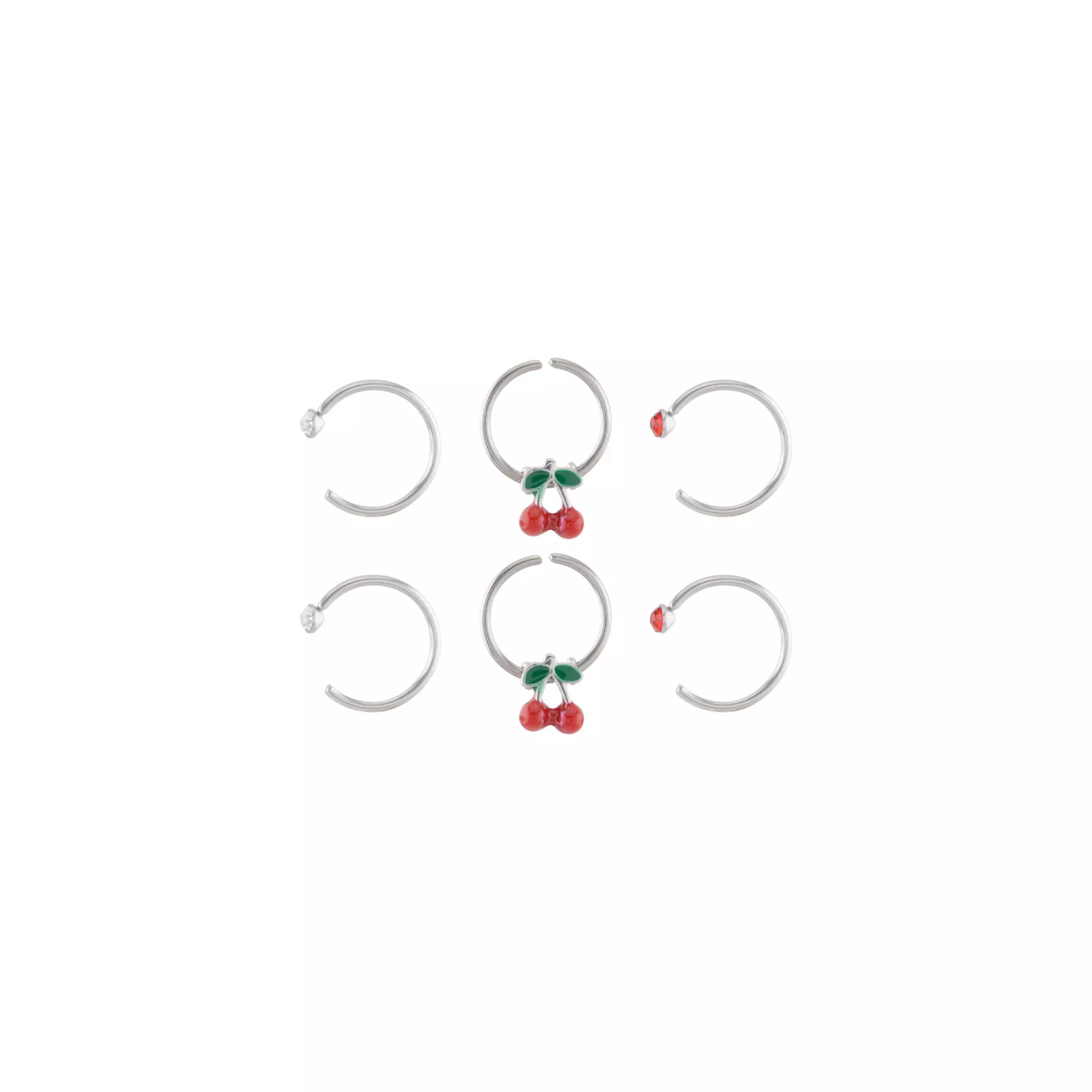 Multi-Pack CZ Titanium Cherry Nose Hoop Rings 6 Pack - 22 Gauge at Spencer's