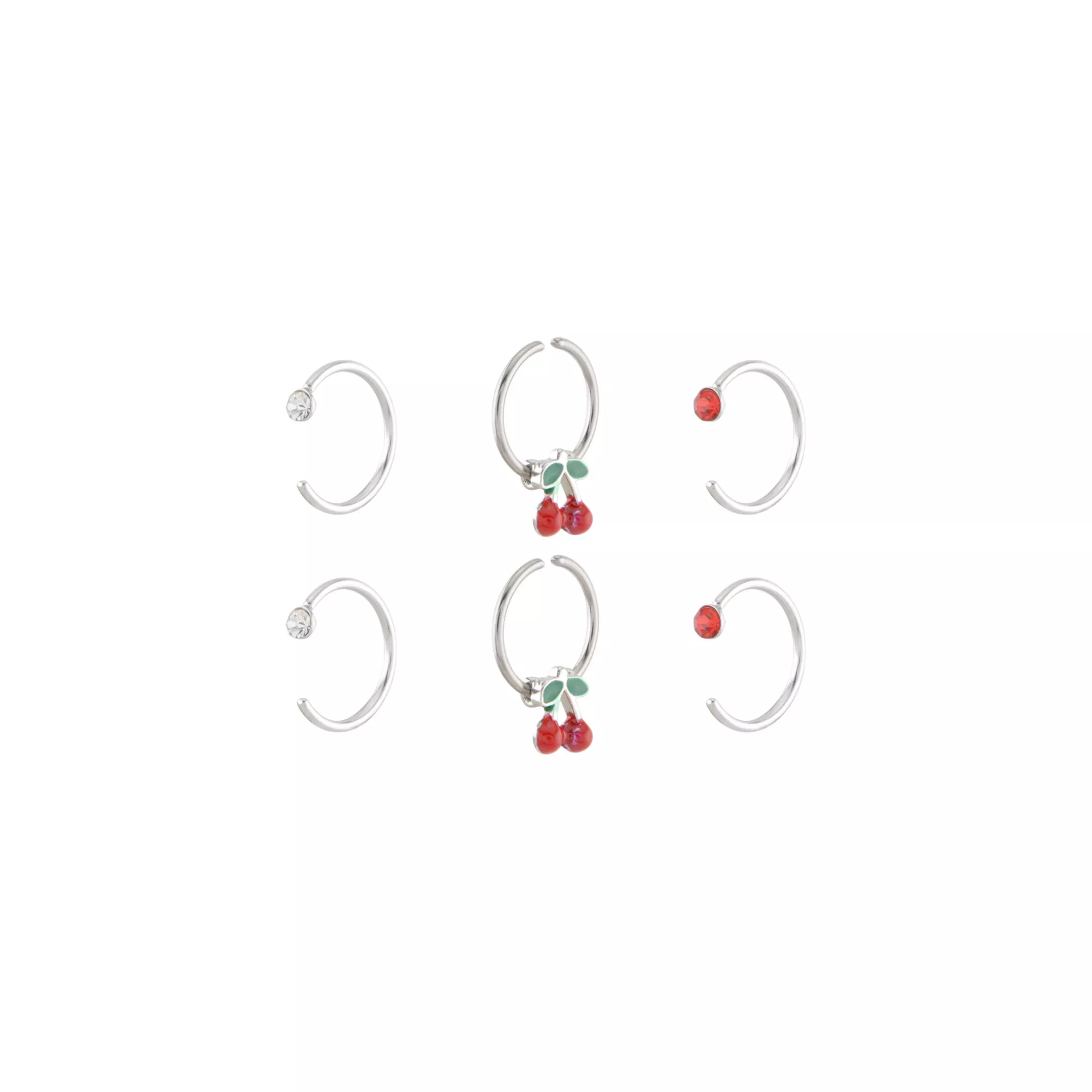 Multi-Pack CZ Titanium Cherry Nose Hoop Rings 6 Pack - 22 Gauge at Spencer's