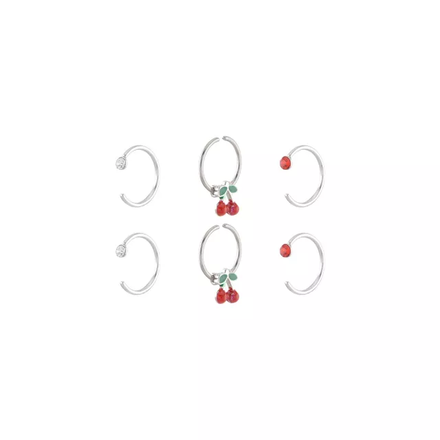 Multi-Pack CZ Titanium Cherry Nose Hoop Rings 6 Pack - 22 Gauge at Spencer's