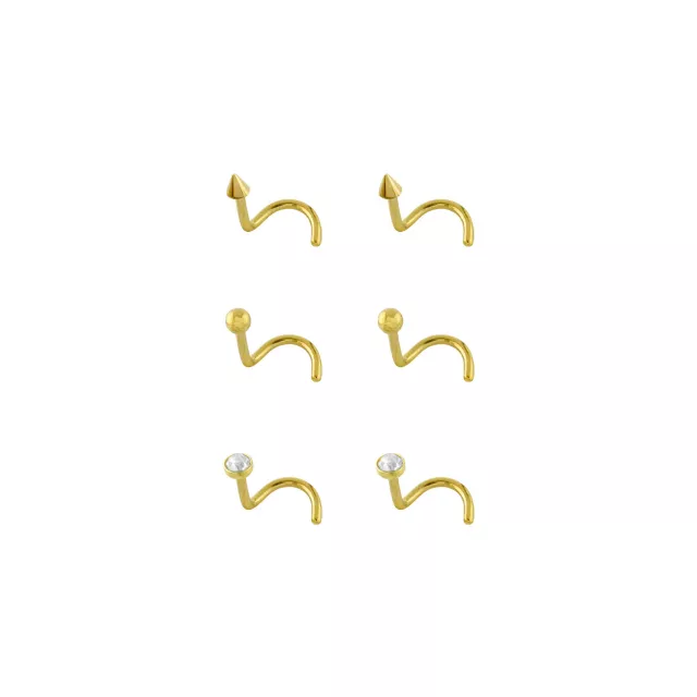 Multi-Pack CZ Titanium Goldtone Nose Screws 6 Pack - 20 Gauge at Spencer's