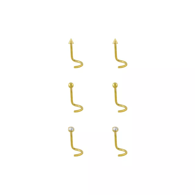 Multi-Pack CZ Titanium Goldtone Nose Screws 6 Pack - 20 Gauge at Spencer's