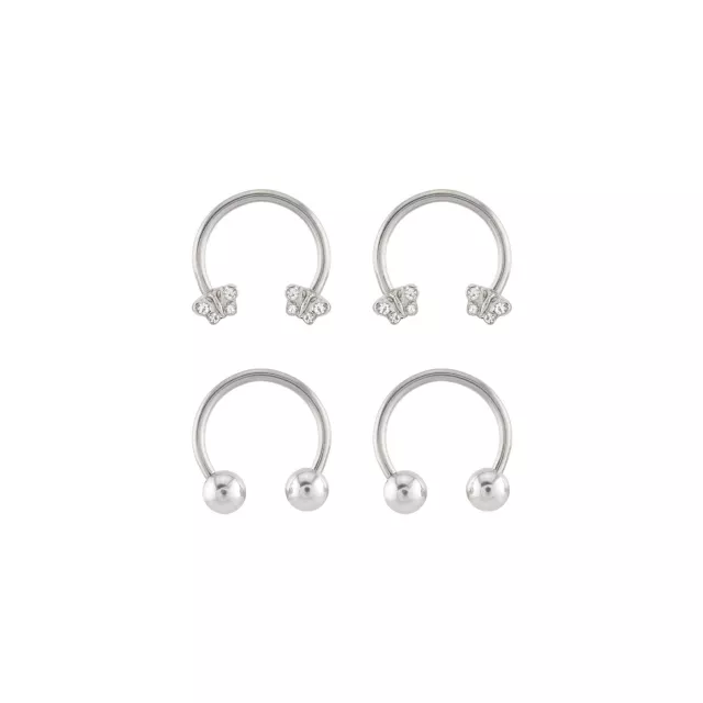 Multi-Pack CZ Silvertone Butterfly Titanium Horseshoe Rings 4 Pack - 16 Gauge at Spencer's