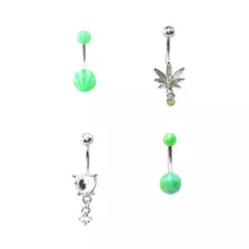 Multi-Pack Green Leaf Dangle Belly Rings 4 Pack - 14 Gauge at Spencer's