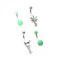 Multi-Pack Green Leaf Dangle Belly Rings 4 Pack - 14 Gauge at Spencer's