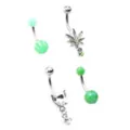 Multi-Pack Green Leaf Dangle Belly Rings 4 Pack - 14 Gauge at Spencer's