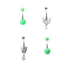 Multi-Pack Green Leaf Dangle Belly Rings 4 Pack - 14 Gauge at Spencer's