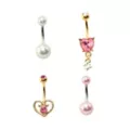 Multi-Pack Pink Heart Dangle Belly Rings 4 Pack - 14 Gauge at Spencer's