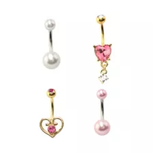 Multi-Pack Pink Heart Dangle Belly Rings 4 Pack - 14 Gauge at Spencer's
