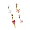 Multi-Pack Pink Heart Dangle Belly Rings 4 Pack - 14 Gauge at Spencer's