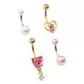 Multi-Pack Pink Heart Dangle Belly Rings 4 Pack - 14 Gauge at Spencer's