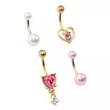 Multi-Pack Pink Heart Dangle Belly Rings 4 Pack - 14 Gauge at Spencer's