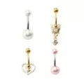 Multi-Pack Pink Heart Dangle Belly Rings 4 Pack - 14 Gauge at Spencer's