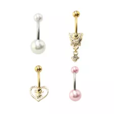 Multi-Pack Pink Heart Dangle Belly Rings 4 Pack - 14 Gauge at Spencer's