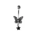 CZ Skeleton Moth Dangle Belly Ring - 14 Gauge at Spencer's