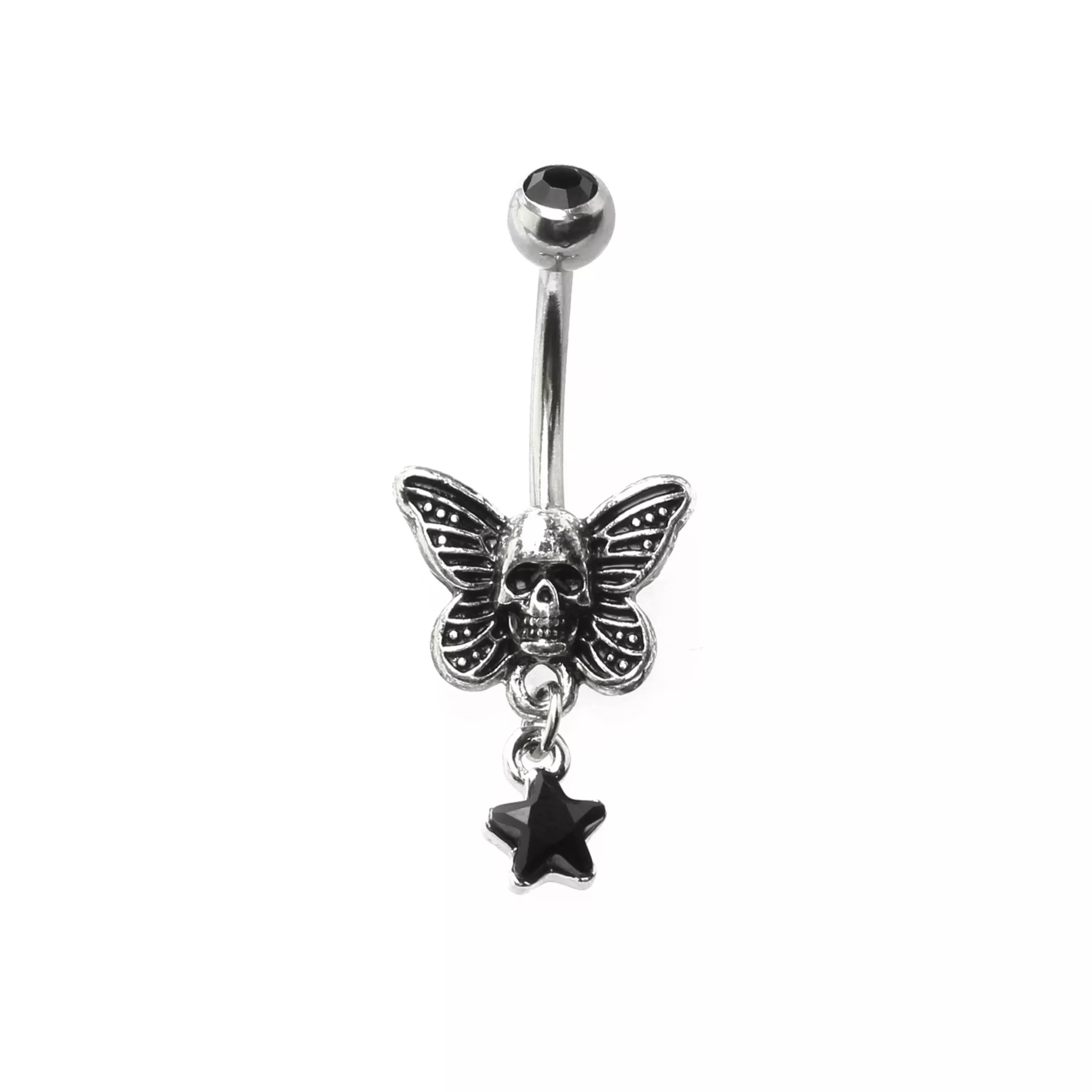 CZ Skeleton Moth Dangle Belly Ring - 14 Gauge