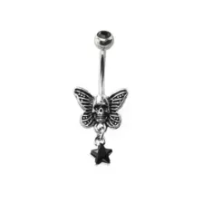 CZ Skeleton Moth Dangle Belly Ring - 14 Gauge at Spencer's